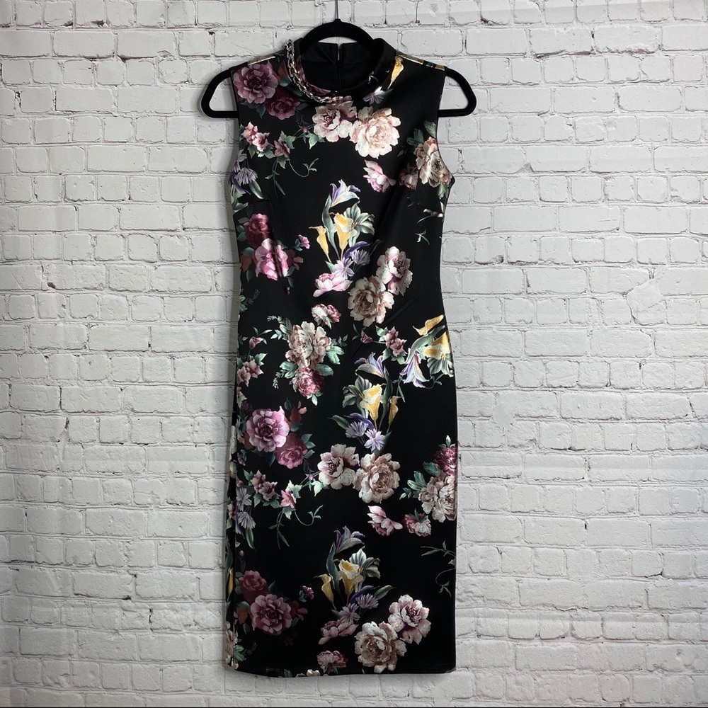 Enfocus Studio Body Con Black Floral Dress